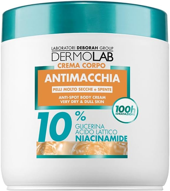Dermolab - Crema Corpo Idratante Antimacchia con 10% Niacinamide, Glicerina, Acido Lattico per Pelli Molto Secche e Spente, Texture Ricca fino a 100H di Idratazione, 400ml