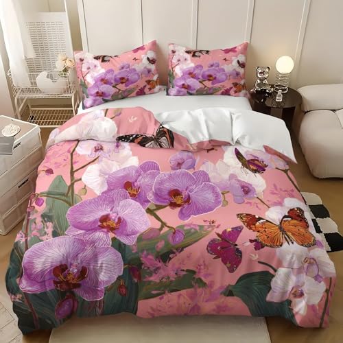 Housse de couette 140x200 lavable en machine parure rose infroissable - 2