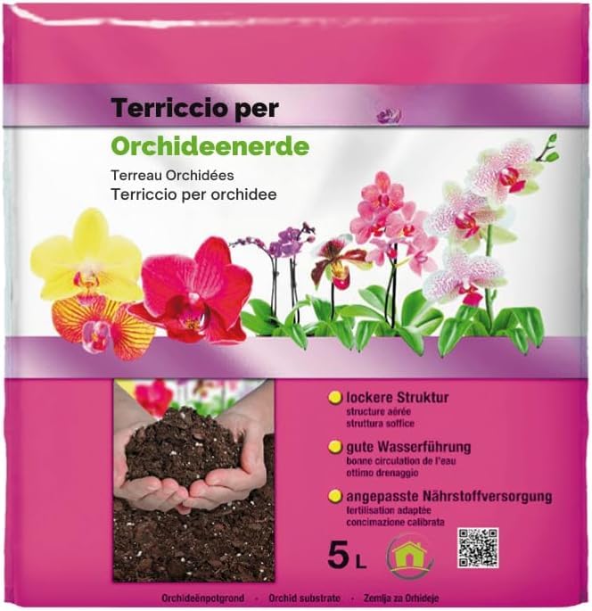gardenhome® terriccio profi orchidee, 5 lt per una fioritura ottimale di tutti i tipi di orchidee, con concimazione specifica