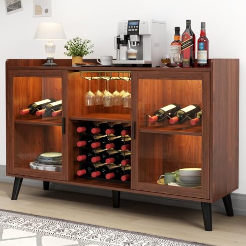 La Mejor Lista de Armarios y aparadores - los preferidos. 41 FL FASHION LEADER Armario de Bar de vinos, gabinete de café para el hogar con Estante para Vino y Soporte para Vidrio, aparador de Cocina con Estante de Almacenamiento, gabinete...