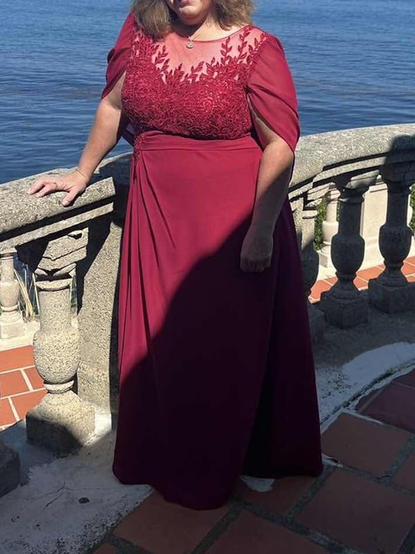 Mother of The Bride Dresses Lace Appliques Chiffon Formal Evening Dress Pleated Plus Size4