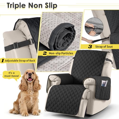 Image of TAOCOCO Recliner Slipcovers,1 Seater Recliner Protector,Waterproof Recliner Covers,Armchair Covers with Pockets,Non Slip Reclining Sofa Covers Arm Chair Covers for Pets /Dogs /Kids(Black)