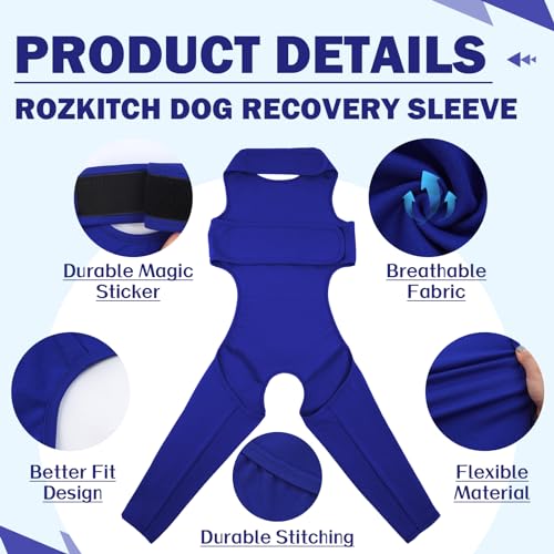 Image of ROZKITCH Dog Rear Leg Surgery for Right Left Leg, Pet Prevent Licking Wound Elbow Protector, Dog Rear Leg Sleeve for Sprain ACL CCL Arthritis Joint Care Blue XS