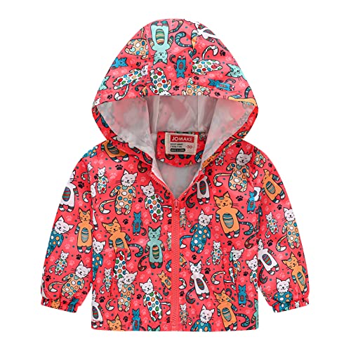 Toddler Boys Girls Cartoon Print Zip Jacket Hooded Trench Lightweight Kids Coats Windbreaker Casual Outerwear (Red, 3-4 Years)