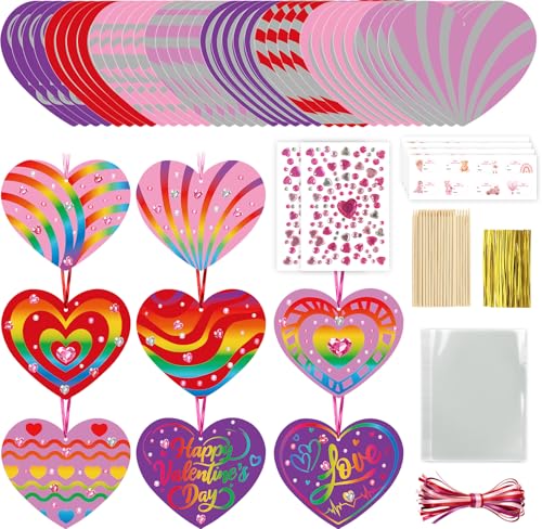 Colorful Magic Color Scratch Valentine Scratch Art Hearts Ornaments Decorations Valentines Day Crafts for Kids Classroom Activities Gifts Exchange Party Favors Games