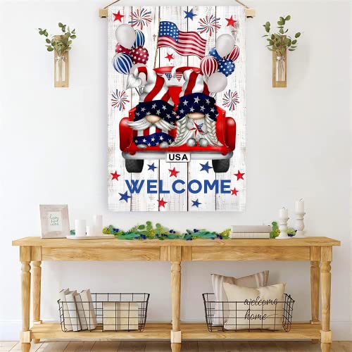 Surfapans 4Th Of July House Flag 28X40 Inch Double Sided Burlap Outside Welcome Patriotic Veterans Memorial Day American Gnome Truck Outdoor Large Yard Porch Seasonal Holiday Flags Decoration #TOP3