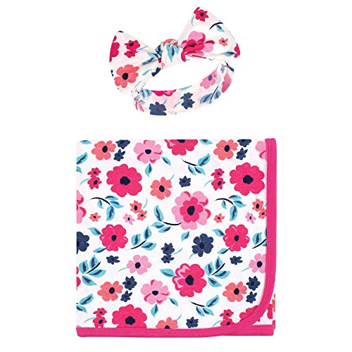 Image of Touched by Nature Unisex Baby Organic Cotton Swaddle Blanket and Headband or Cap, Garden Floral, One Size