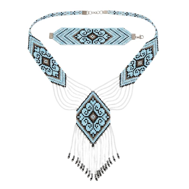 Collier Gerdan ukrainien en perles de rocaille, bijou traditionnel mosaïque