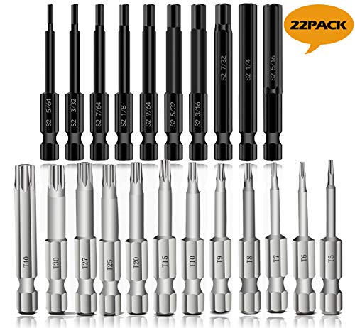Vipgogo Torx Head Screw Driver Bit Set, 22Pieces Hex Head Allen Wrench Drill Bit Set Magnetic 1/4 Inch Hex head Screwdriver Bit Set Tips (50mm Length).