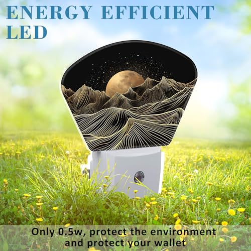 Image of Black Gold Mountain Night Light Golden Moon Nightlight Plug into Wall with Dusk to Dawn Sensor for Kid Girls Boys Women Men Room, Hallway, Kitchen, Bathroom, Stairs Decor