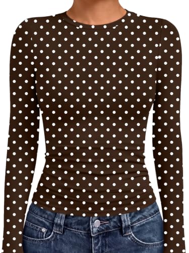 Underscrubs Tops Crew Neck Long Sleeve Compression 23 underscrubs tops - brown dots