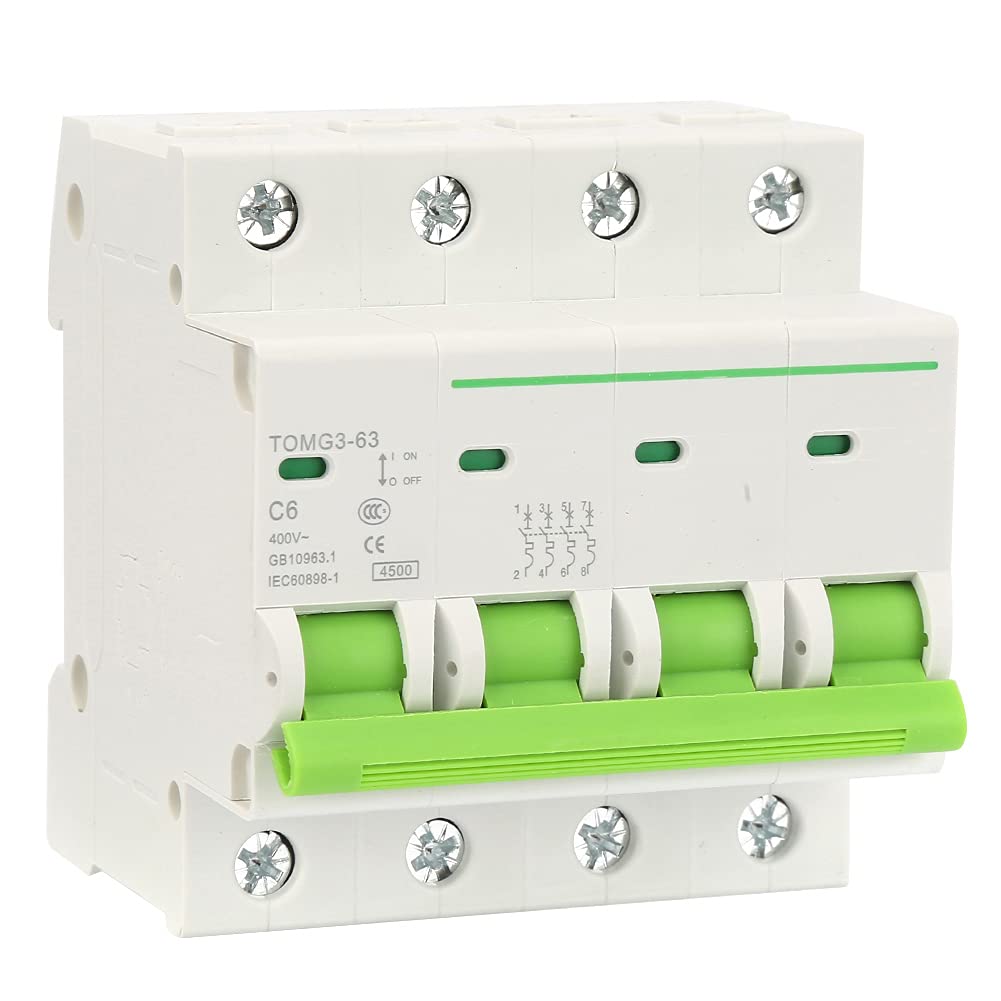 400V AC Circuit Breaker, Miniature Circuit Breaker TOMG3-63 4P C Type Circuit Breaker with Leakage Protection Air Switch(10A)