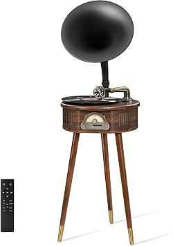 Coverzone Vintage Dik Gramofon Plak Çalar – Bluetooth 4.2, USB Oynatma, FM Radyo, Dijital Ekran, Uzaktan Kumandalı Ahşap Gövde ve Çoklu Hoparlörlü Gramafon Müzik Sistemi | SP1806 (Açık Kahverengi)