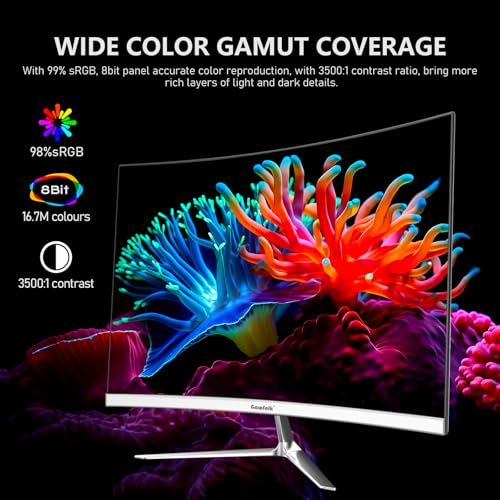 Gawfolk 24 Inch Curved Gaming Monitor, Built-in Speakers, 120Hz, 1920x1080P Full HD, 98% sRGB, 3000R Curvature, HDMI & VGA Ports, White PC Monitor - Image 3