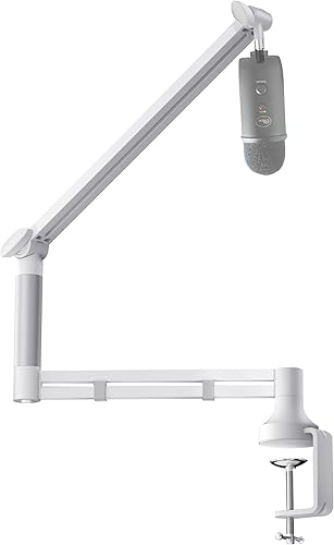 Brazo de micrófono de perfil bajo, soporte de brazo de micrófono mejorado con abrazadera de montaje de escritorio de 2.8 in y adaptador de 38 y 58