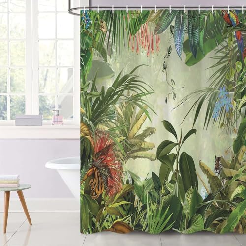 Rideau de douche tissu 180x200cm de qualité supérieure motif palmier vert