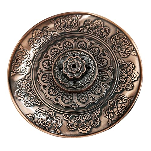 Räucherstäbchenhalter Lotus Räucherstäbchen Halter Weihrauchplatte Lotus Ash Catcher Zink Legierung Lotus Räucherteller mit Fünf Löchern, für Räucherstäbchen Räucherkegel Teehaus Zubehör(Rotes Kupfer) Cover