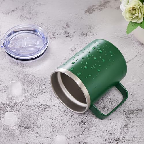 Image of MEWAY 12oz Coffee Mug With Handle and Sliding Lid,Stainless Steel Travel Tumbler Cup with Handle,Double Wall Vacuum Insulated Camping Cup for Hot & Cold Drinks Tea (Forest Green,Set of 1)