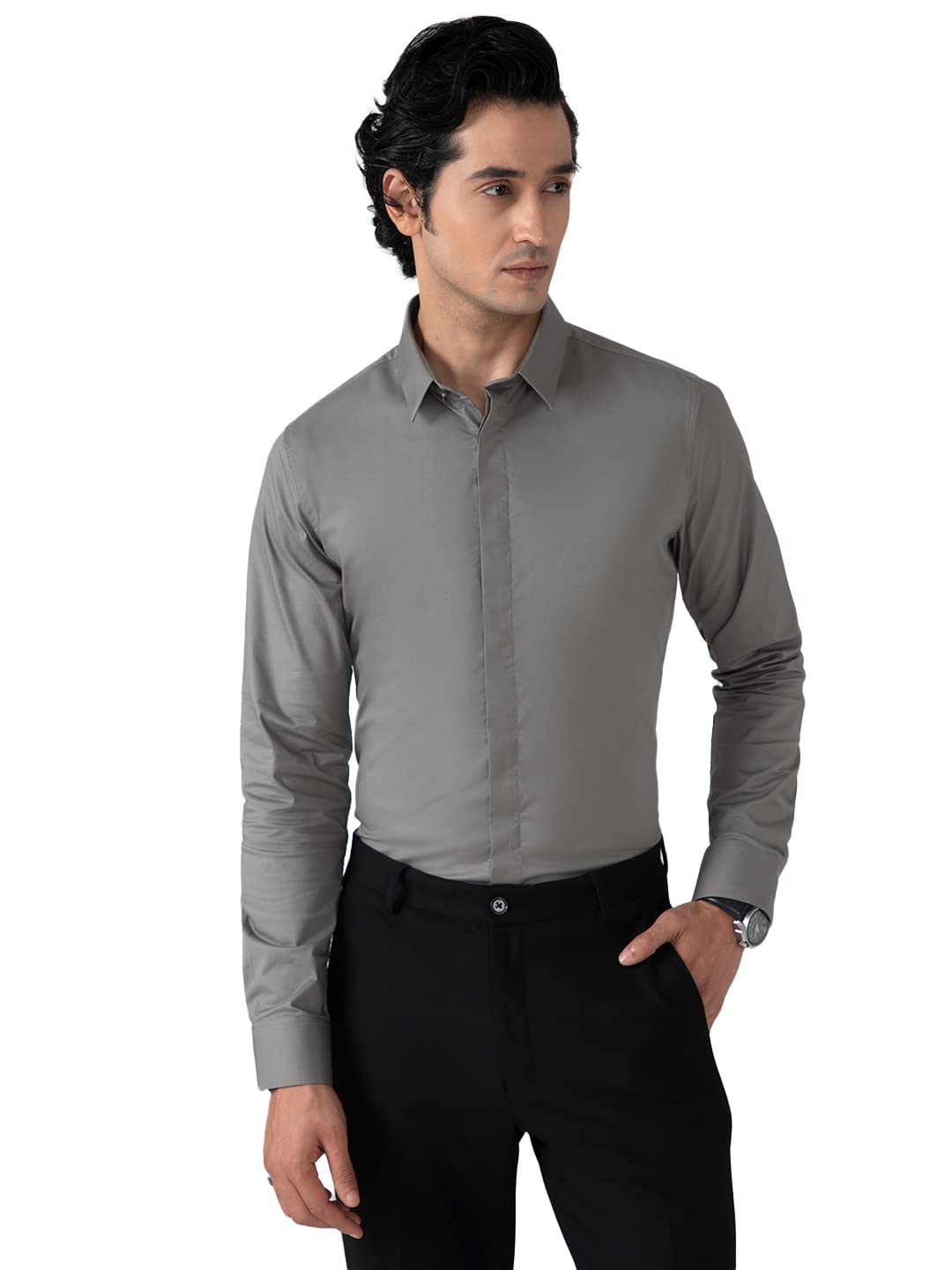 SUBTRACTMen's Slim-Fit Cotton Satin Formal Shirt