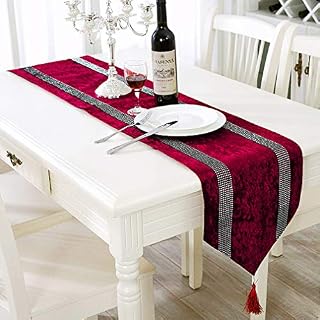 HeMiaor Sequin Diamante Table Runner Red Table Runner Crushed Velvet Rhinestoner Table Runner Burgundy for Christmas Dining Table Centrepiece Decoration(13x98inches)