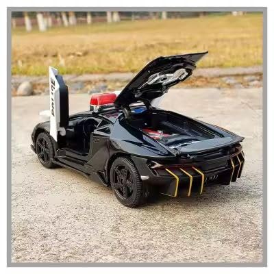 Image of Lamborgini Police Model Car with Box, Zinc Alloy Pull Back Toy car with Sound and Light for Kids Boy Girl Gift [Colors as Per Stock] (Lamborgini Police)