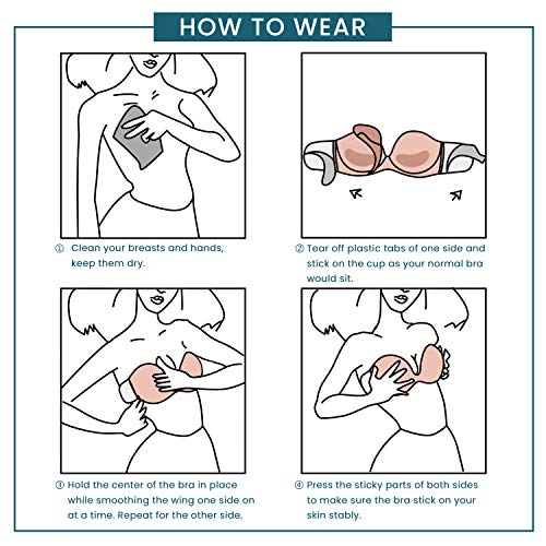 Image of JOATEAY Adhesive Bra Strapless Sticky Push Up Reusable Invisible Lift Padded Non-Slip for Women Backless Dress Wedding Party