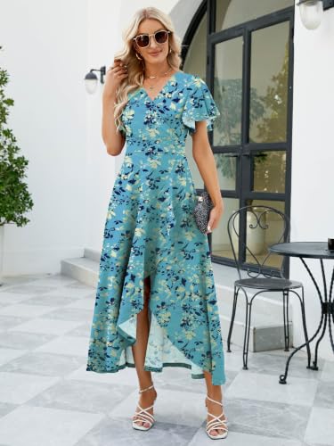 Image of Long Black Formal Dresses for Women Gowns Evening Party Cocktail Dress,Split Elegant V Neck Wrap Ruffle Wedding Guest Dresses