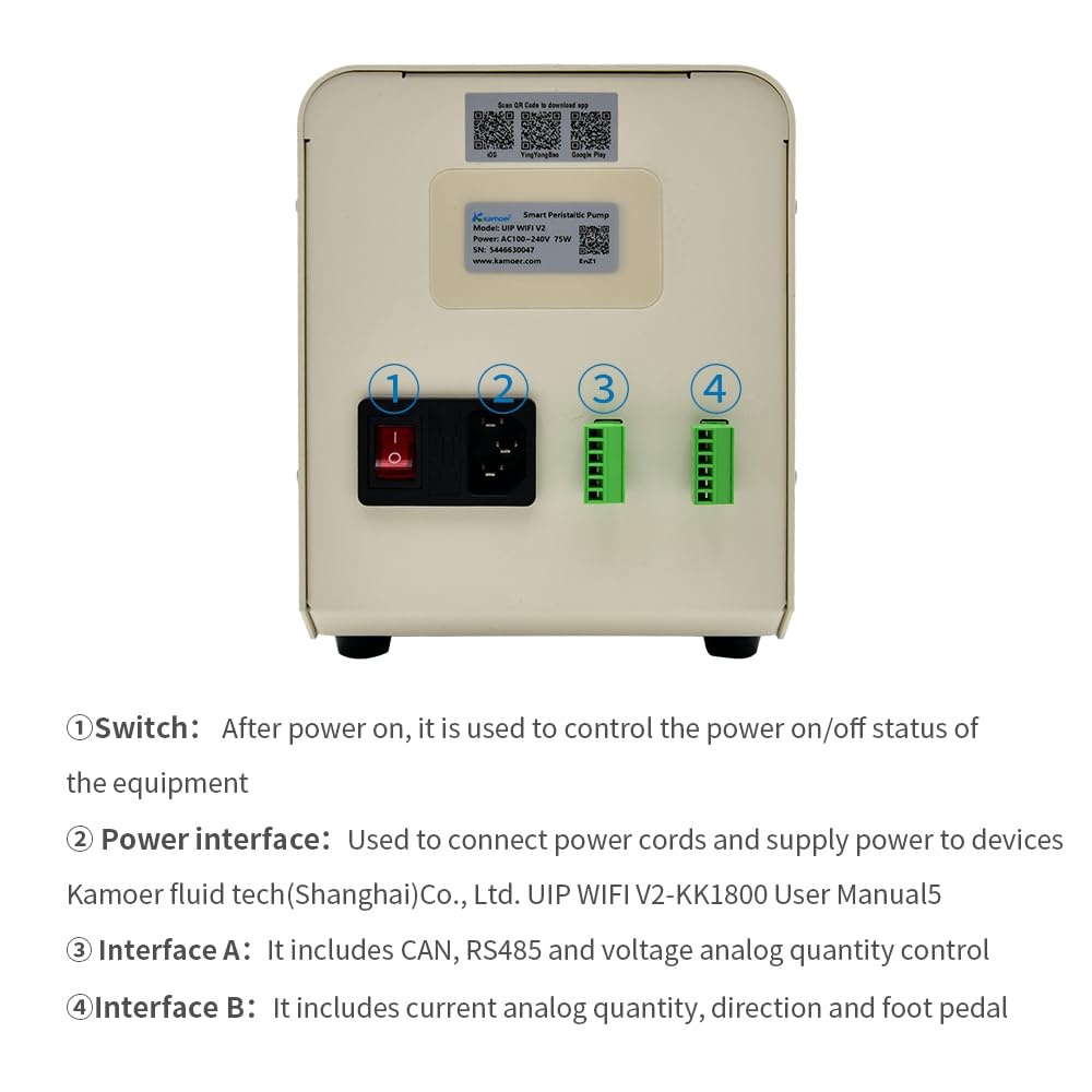 Kamoer Lab UIP WiFi V2 Dosierpumpe mit geschlossenem Regelkreis und hohem Durchfluss, Schrittmotor, 3 Rotoren, 0,1–1500 ml/min, 100–240 V, WiFi nur für Upgrade, RS485, analog, Fußschalter, Touchscreen