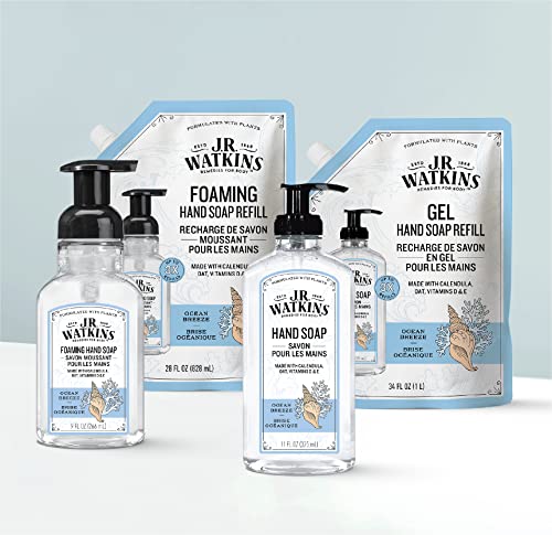 J.r. Watkins Foaming Hand Soap With Pump Dispenser, Moisturizing Foam Hand Wash, All Natural, Alcohol-Free, Cruelty-Free, Usa Made, Ocean Breeze, 9 Fl Oz, 3 Pack #TOP2