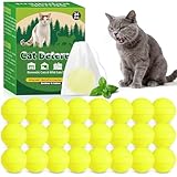 Cijoaui 24 Pcs Cat Repellent Outdoor Indoor - Natural Peppermint Oil Cat Deterrent Balls, Plant-Based Cat Deterrent for Yard, Garden, Furniture & Home Protection