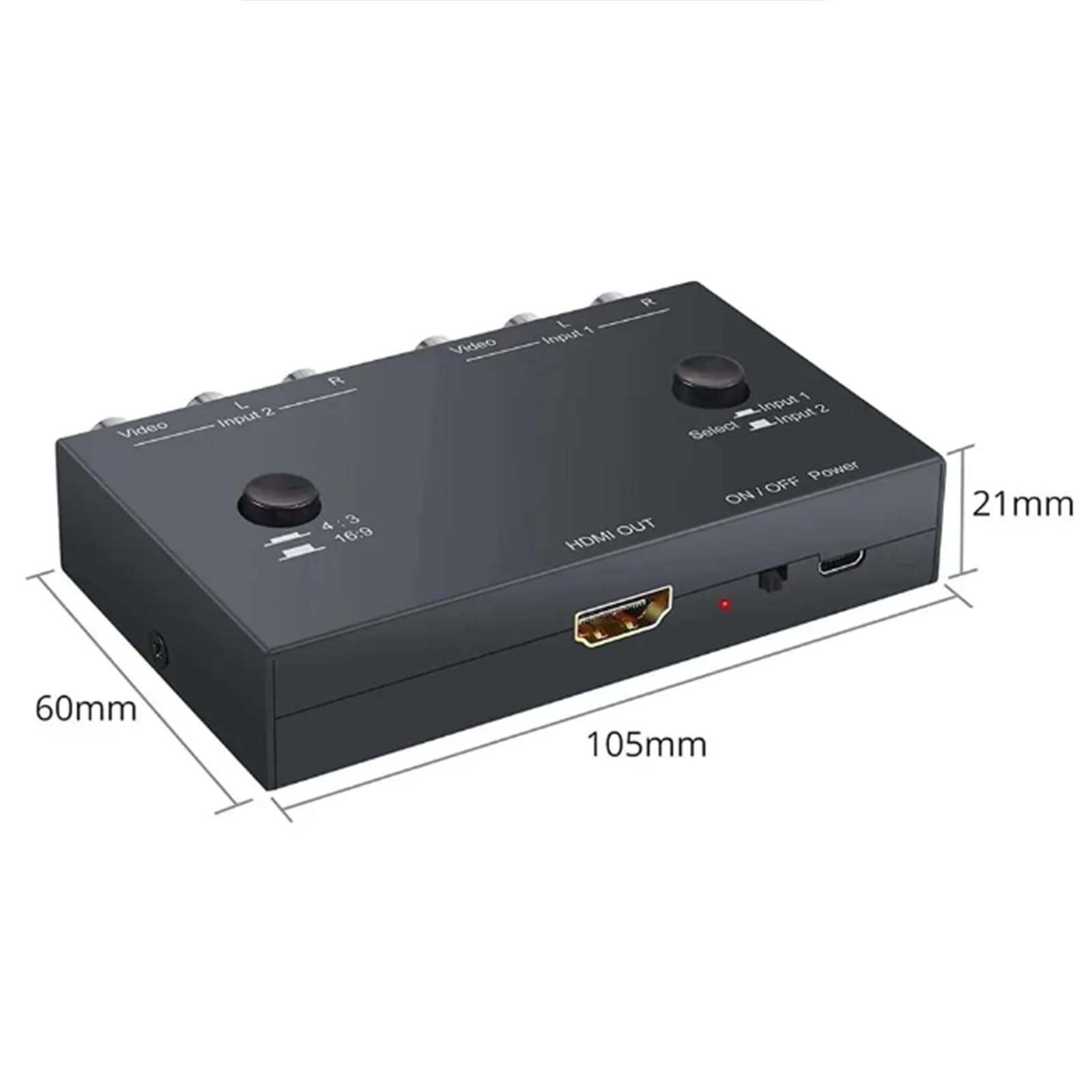 Convertidor RCA a HDMI de 2 puertos, convertidor dual AV a HDMI, Plug and Play, para reproductor de DVD VCR, TV y proyector