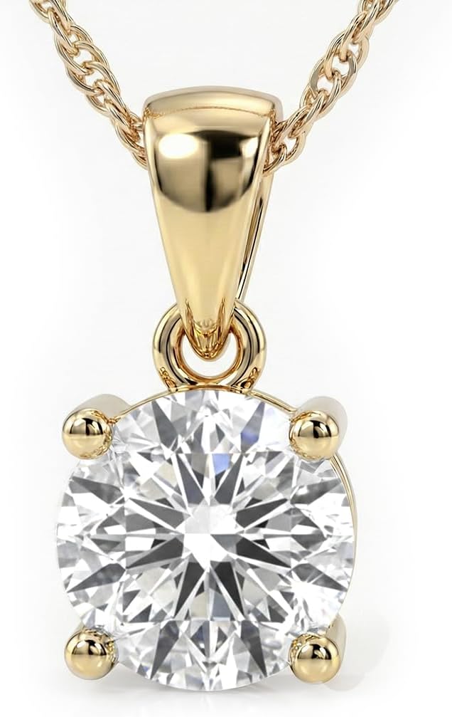 Lab Grown Diamond Necklace For Women | 1/4 - 2 Carat | Premium GH Color VS - SI Clarity Diamonds Certified by Gemologists | 14K Solid White & Yellow Gold Pendant | 16 -18 Inch Adjustable Gold Chain