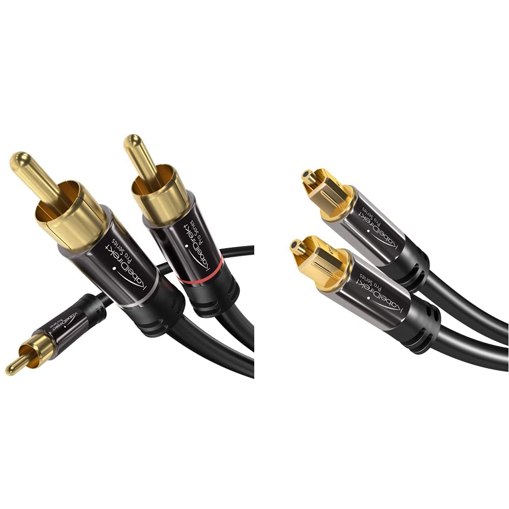 KabelDirekt 5m RCA Audio Video Cable/Cord, PRO Series & 5m Optical Digital Audio Cable/TOSLINK Cable (TOSLINK to TOSLINK, fibre optic cable, for Home Theater, PS4, XBOX) PRO Series