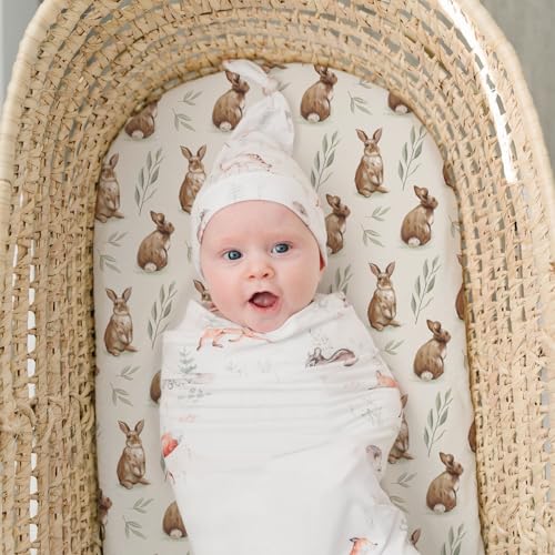Image of Stretch Fitted Bassinet Sheet Set BROLEX 2 Pack Cradle Sheets for Bassinet Pad /Mattress,Unisex Boys Girls,Ultra Soft,Bunny Nuts