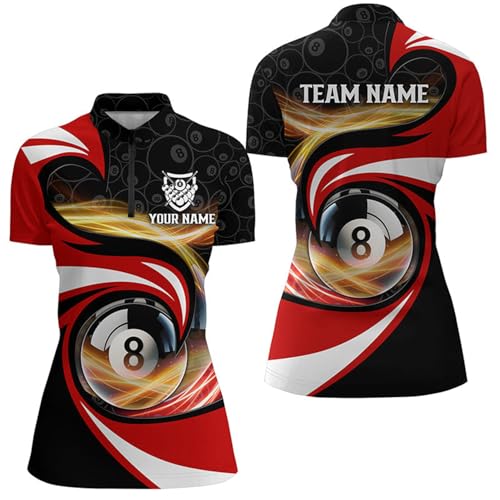 Personalized Style Red 8 Ball Billiard 3D Quarter Zip Shirts for Women 8 Ball Pool Team Jerseys V1063