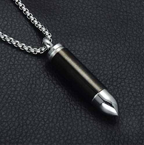 Black Silver Stainless Steel Memorial Keepsake Cremation Necklace Urn Ashes Holder Bullet Pendant with 22 Inch Rolo Chain4