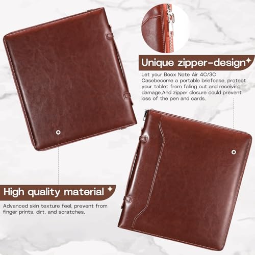 Image of E NET-CASE Case for 10.3 inch Boox Note Air4 C (2024) /Boox Note Air3 C (2023) - Business Handheld Design Upgraded PU Leather Cover with Zipper & Pen Holder (Brown)