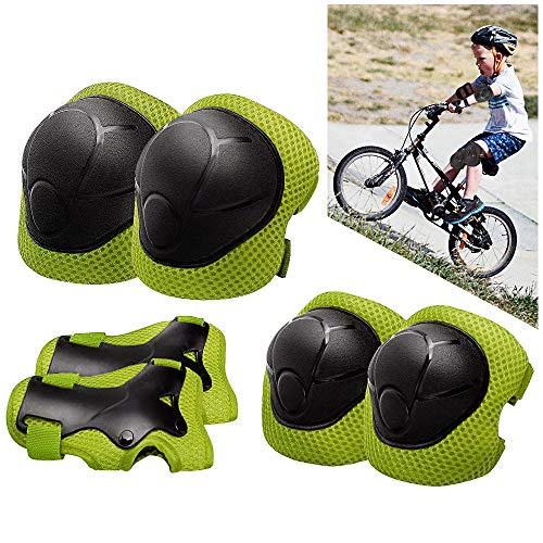 NARUTOO 6 in 1 Kids Elbow and Knee Pads Set, Wrist Guards Protective Gear Set for Kids Inline Roller Skating Cycling Bike Rollerblading Scooter Riding Gift for Children's Day (Green)