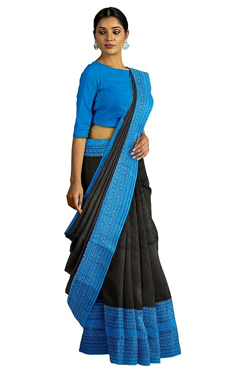 Image of eC ESHA'S COLLECTION Women's Cotton Blend Begumpuri Handloom Saree With Unstitched Running Blouse Piece