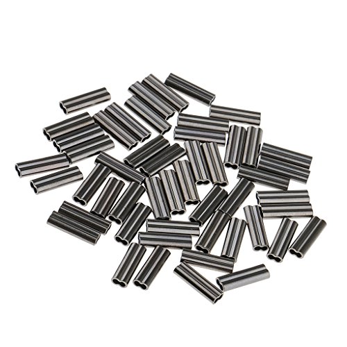 MagiDeal 50pcs Mini Copper Double Barrel Crimp Sleeves en Cuivre Résistant Pratique, Noir, Alésage de 0,8 mm