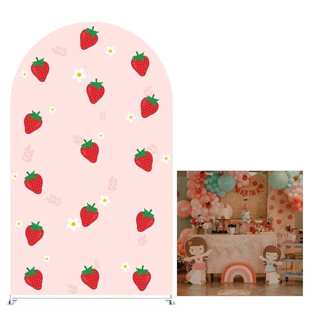 Iydamc Strawberry Theme Arched Backdrop Covers for Baby Sweet Birthday Parties Stretchy Arch Stand Cover Baby Shower Party Decorations Props (