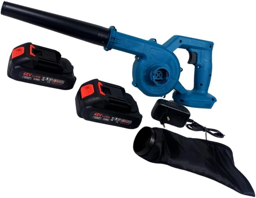 Soplador a batería, soplador eléctrico con doble batería, soplador de hojas, mantenimiento de jardín, ligero para césped, patio, soplar hojas y polvo