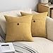 MIULEE 2 Piezas Funda de Cojines con 1 Botón Funda de Almohada de Lino Cruzado Estilo de Casa Rural Adorno de Botón Decoración de Cojín Cuadrado para Sofá Cama Hogar Habitacíon 50x50cm Amarillo Crema