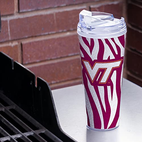 Image of Rico Industries NCAA Glitter 24oz Acrylic Glitter Tumbler with Hinged Lid, Officially Licensed Double Wall Tumbler with Straw