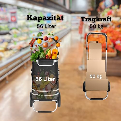 DIVID® Einkaufstrolley mit integrierter Sackkarre, 56LFassungsvermögen bis zu 50Kg belastbar,Klappbar,Umhängetasche und Kühlfach, Faltbarer Einkaufswagen (Rot) – Bild 6