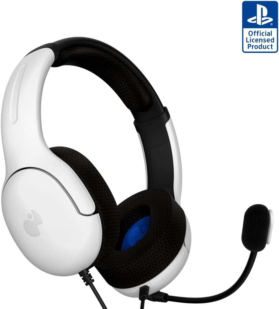 PDP AIRLITE Wired Stereo Gaming Headset, Officially Licensed by Sony PlayStation 5, PS5/PS4/PS3/PC, Lightweight Durable Headphones, 3.5mm audio jack, Noise-canceling Flip-to-Mute Mic, Frost White