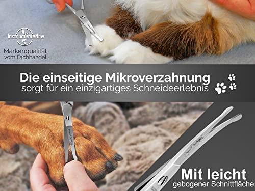 Fellschere aus Solingen Hunde Haarschere Pfotenschere mit einseitiger Mikroverzahnung Made in Germany Hundeschere mit gebogener Schnittfläche für die Fellpflege von Hunden Katzen Haustieren (11,7 cm)