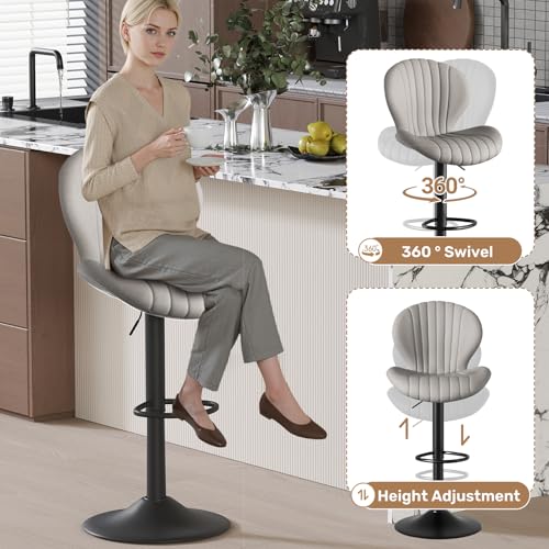 Butacos Giratorios Ajustables en Conjunto de 2, con Alto Respaldo y Tapizado en Tela, Fácil Montaje para Barra de Cocina o Isla, Butacos Cómodos para Barra Doméstica, Gris Claro miniatura 3