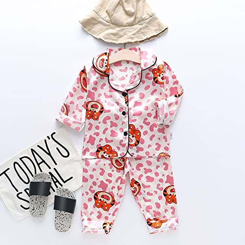 Toddler Kids Baby Boys Girls Cute Satin Sl𝐞epwear Button Down Short Shirt Tops Pants Silk 𝐏ajamas Outfits Loung𝐞wear Set2