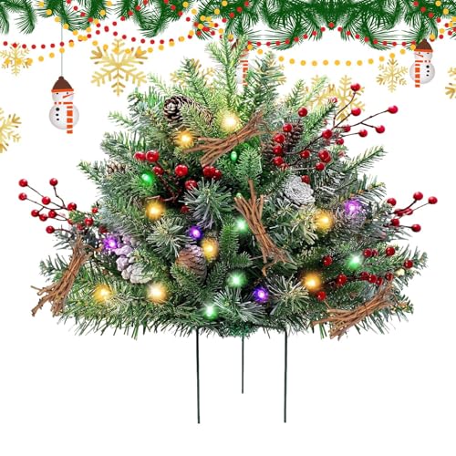 屋外用クリスマスツリー ポーチ装飾 - 人工プランターブッシュ 三脚スタンド付き | ホリデーパーティーグッズ 学校寮オフィスお祝い冬墓地用 | 屋外装飾フィラー